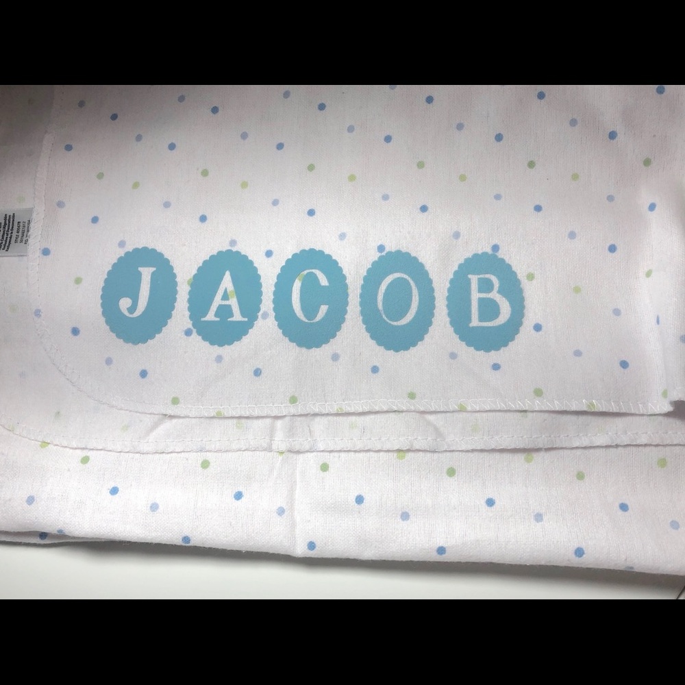 Personalized receiving blankets, 4 for $22